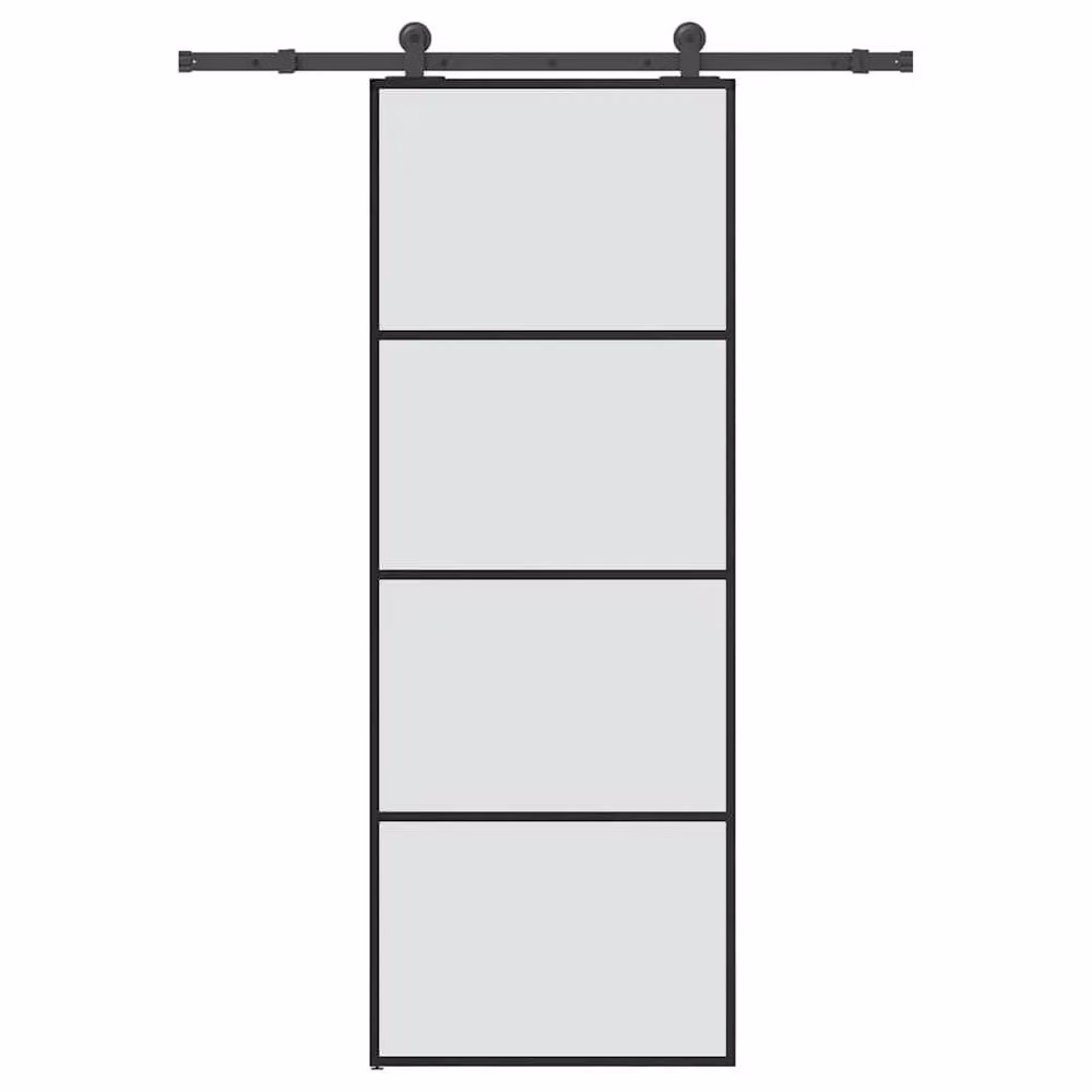 Berkfield Home Modern Sliding Door with Hardware Set, Black ESG Glass and Aluminium, W: 76 cm, H: 205 cm – 2