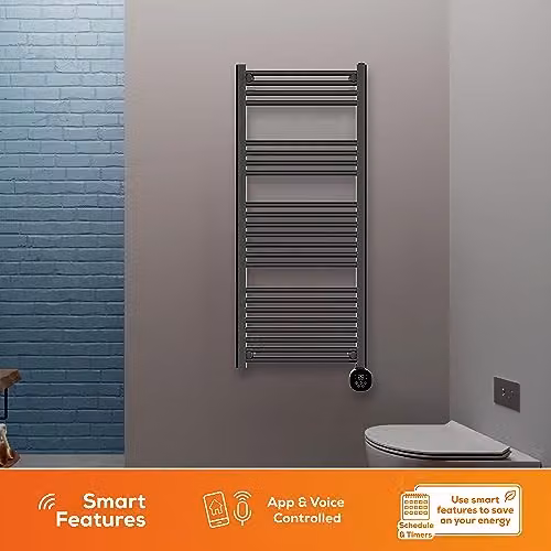 TCP Smart Black Ladder Style Towel Rail Radiator with WiFi and App Control, 1000W, W/H: 50.0 x 125.0 cm – 2