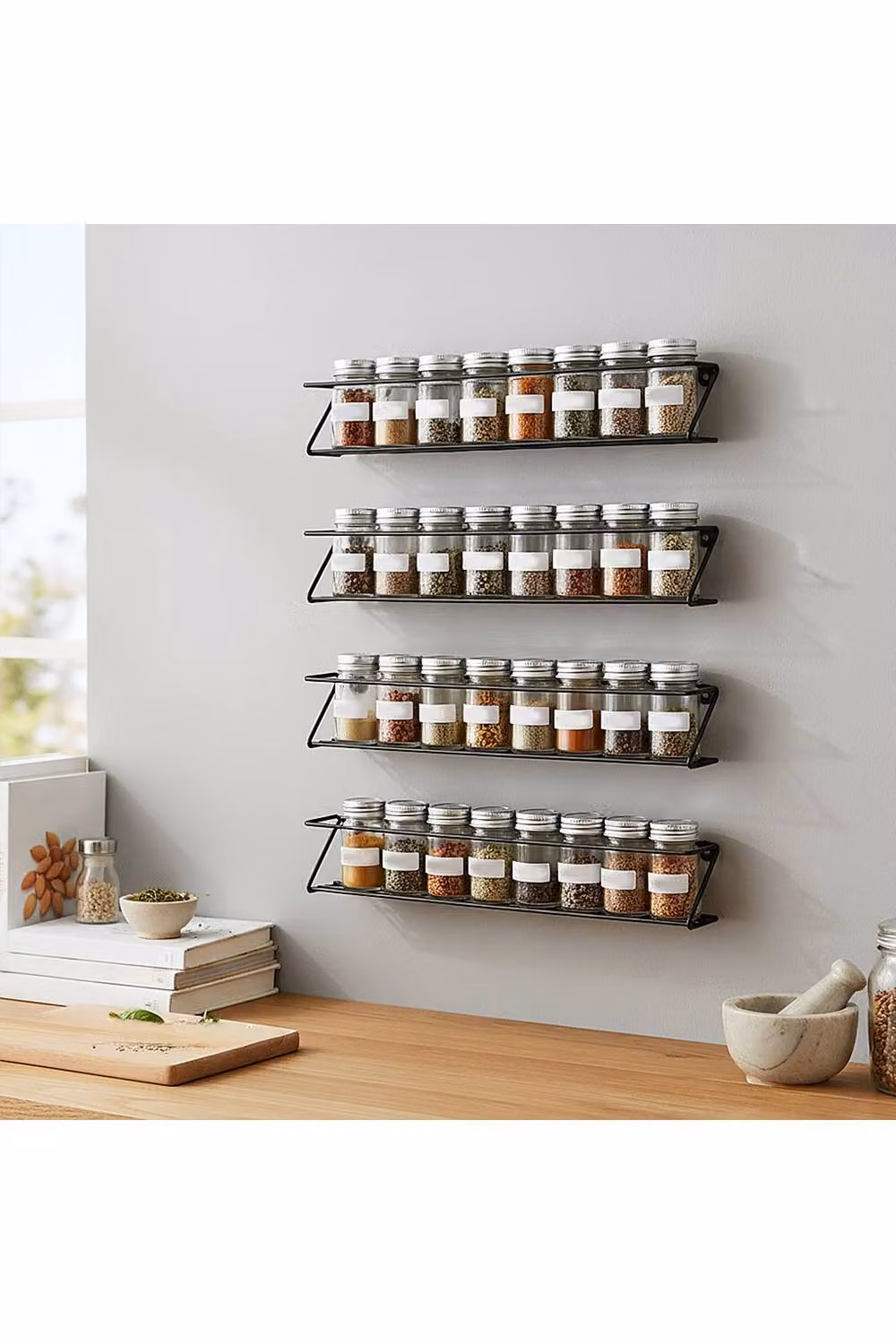 Living and Home 4-Piece Metal Wall-Mounted Spice Rack Organiser in Black – 2