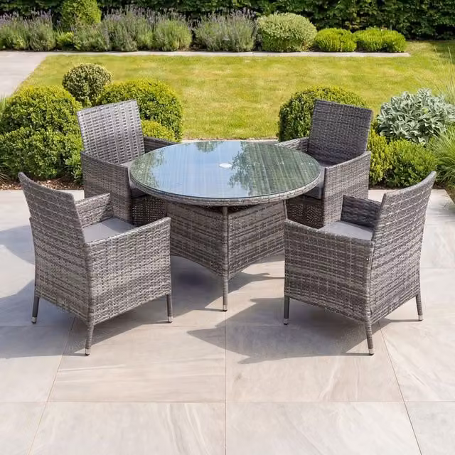 Charles Bentley 4 Piece Grey Rattan Garden Dining Set with Metal and Glass Details – 1