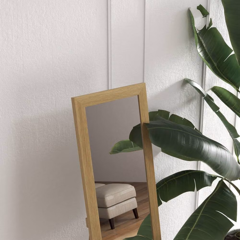STILVORA Full Length Rectangular Mirror in Natural Wood, Freestanding or Wall Mounted – 8