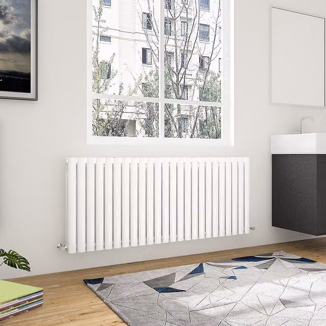 AicaBathroom Horizontal Oval Column Radiator in White, W: 141.6 cm, H: 60 cm