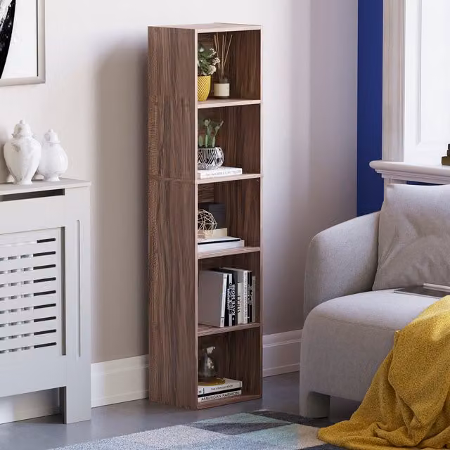 Vida Designs Oxford Cube Bookcase in Walnut with 5 Tiers