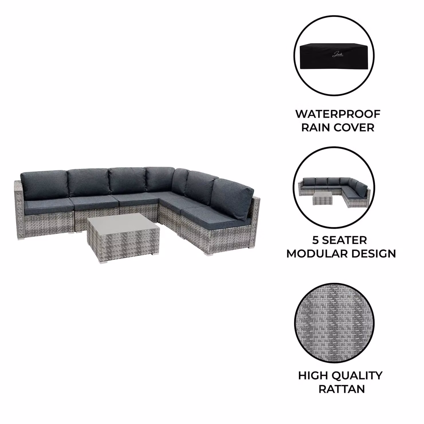 Monstershop Rattan Modular 7 Piece Furniture Set in Grey – 2
