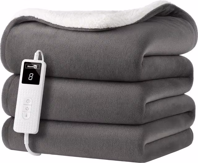 Homiu Electric Heated Sherpa Fleece Throw Blanket in Grey