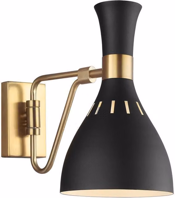 Netlighting Joan 1 Light Dome Wall Light in Midnight Black and Burnished Brass with E27 Socket