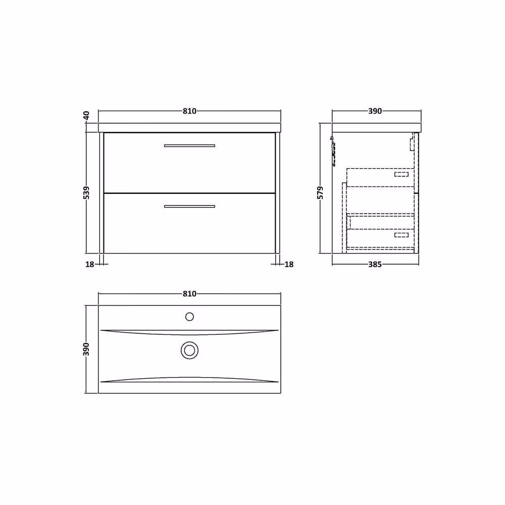 Balterley Winshill Wall Mounted 2 Drawer Vanity Unit with Mid-Edge Basin in Light Oak and White, Width: 80 cm – 2