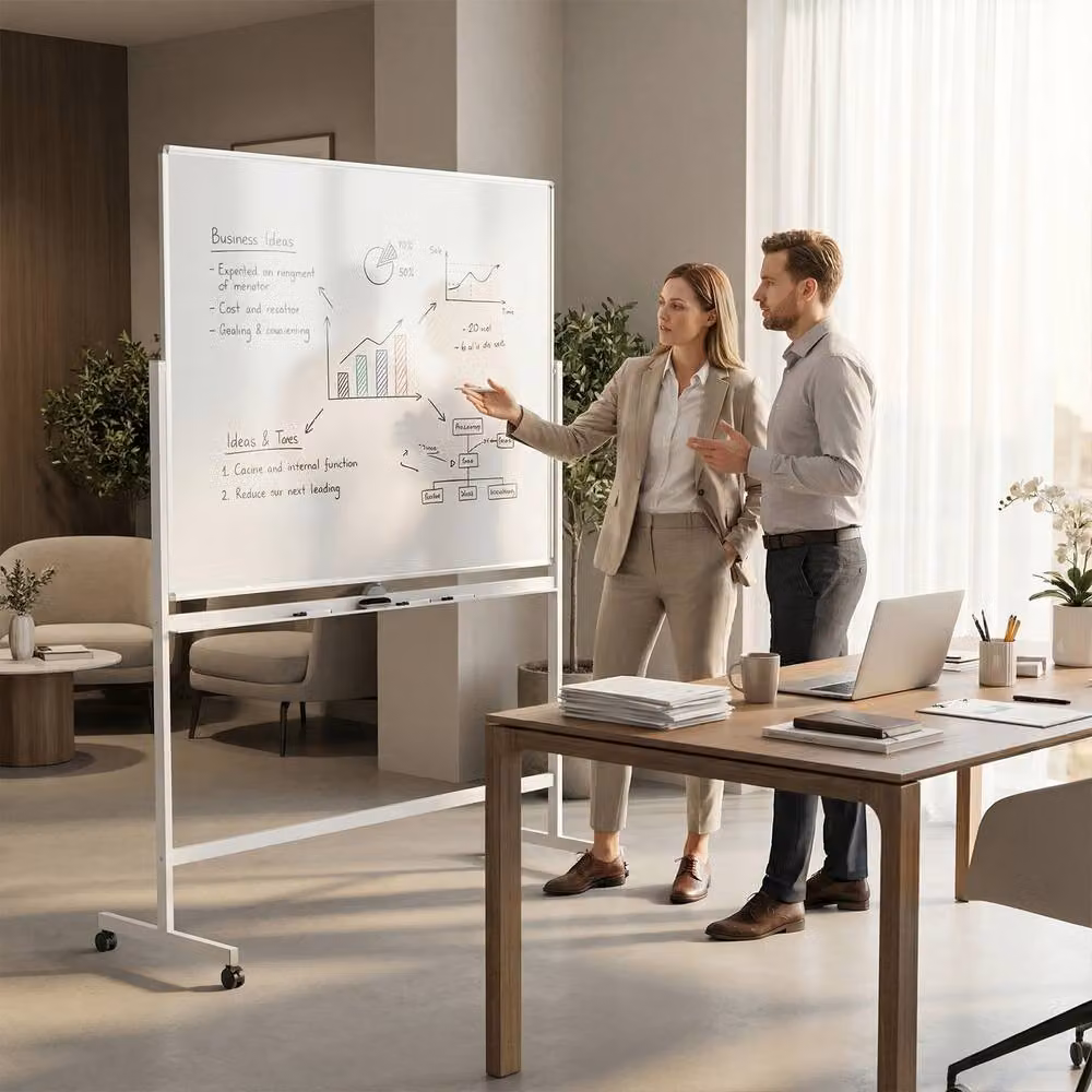 Gymax Double-Sided Magnetic Mobile Whiteboard in White, W: 150 cm, H: 120 cm – 3