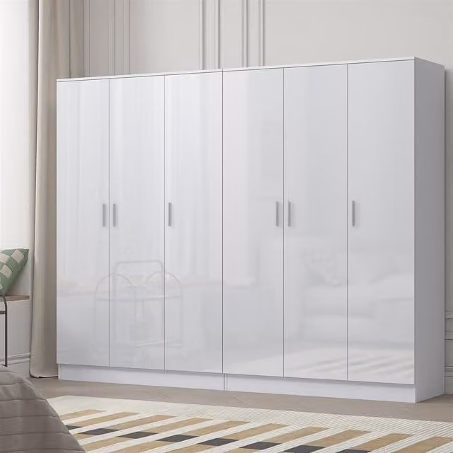 REFLECT Gloss Wardrobe Bundle with Two 3-Door Plain Wardrobes in White Gloss and Matt White