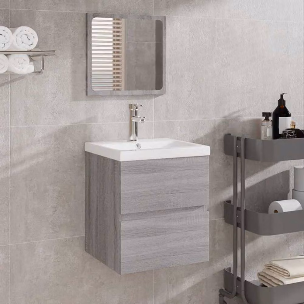 Berkfield Home Wall Mounted Grey Sonoma Bathroom Cabinet with Mirror and Internal Drawers – 2