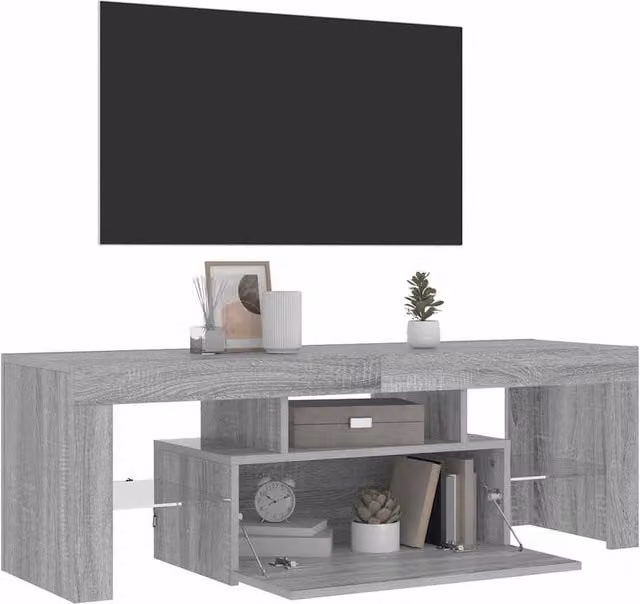 Berkfield Home Modern TV Cabinet with LED Lights in Grey Sonoma, W/D/H: 120 x 35 x 40 cm – 1
