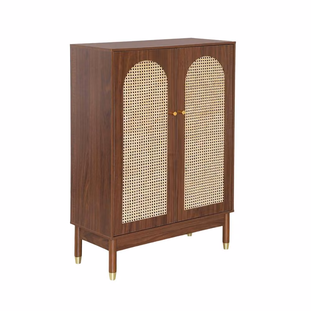 sweeek 2-door shoe storage cabinet and small buffet in dark brown and gold – 2