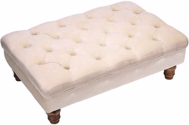 H&O Direct Beige Velvet Upholstered Rectangular Ottoman Footstool