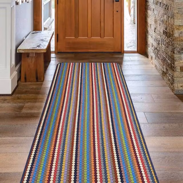 The Rug Shop UK Modern Multicolour Striped Rectangular Mat, W: 80 cm, L: 140 cm, Thickness: 0.8 cm – 1