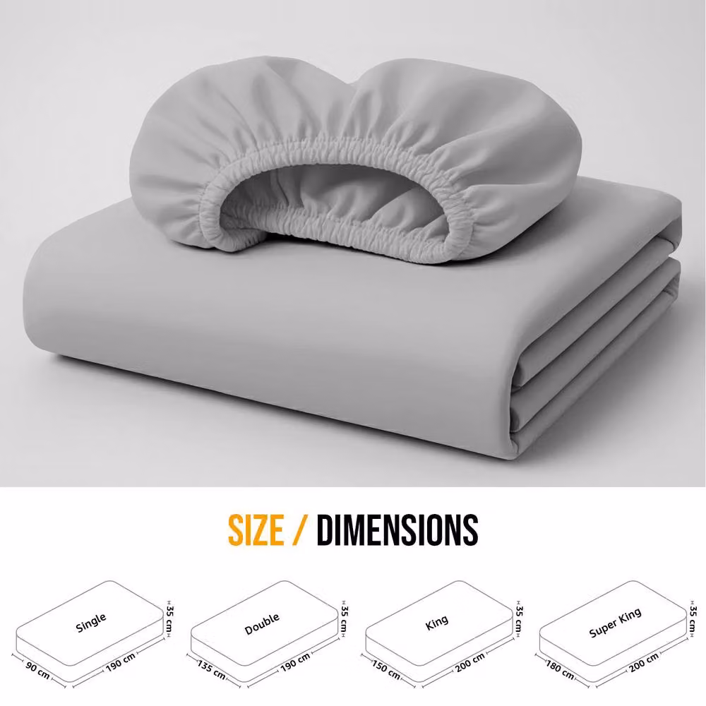 Lazzaro Home Exclusive Microfibre Fitted Sheets in Light Grey, Super King, W/D/H: 180 x 200 x 40 cm – 2