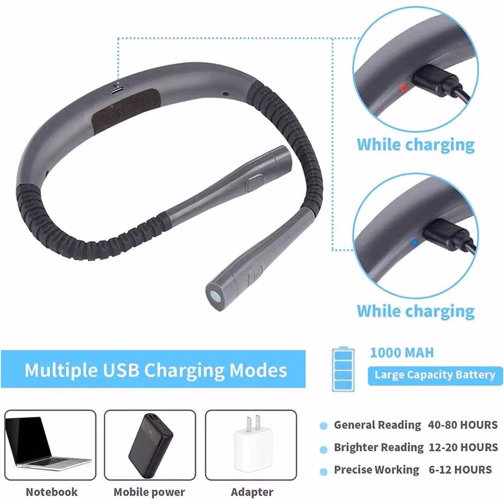 Nordara Dimmable LED Neck Reading Light with 3 Colour Modes and Rechargeable Battery in Grey – 4