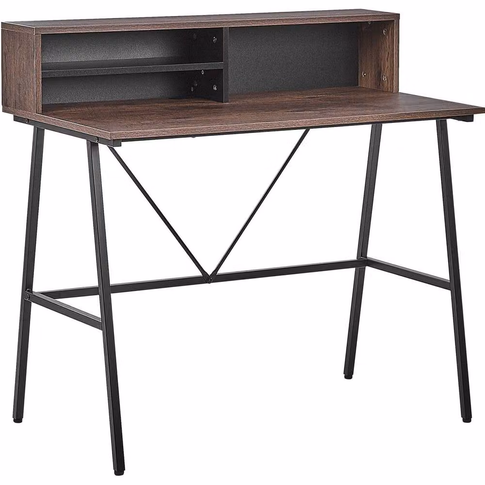 Wyld and Coco Elara Writing Desk with Open Shelves, Dark Brown and Black – 2