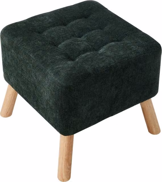 Livingandhome Green Chenille Upholstered Cube Footstool