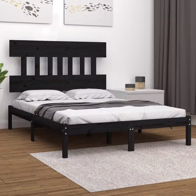 Berkfield Home Black Solid Pine Wood Bed Frame W/D/H: 200 x 200 cm – 1
