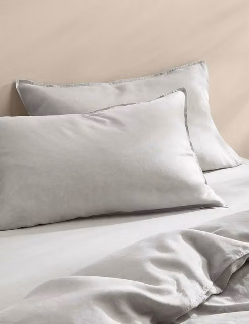 M&S 2 Pack Pure Linen Breathable Standard Pillowcases in Silver Grey