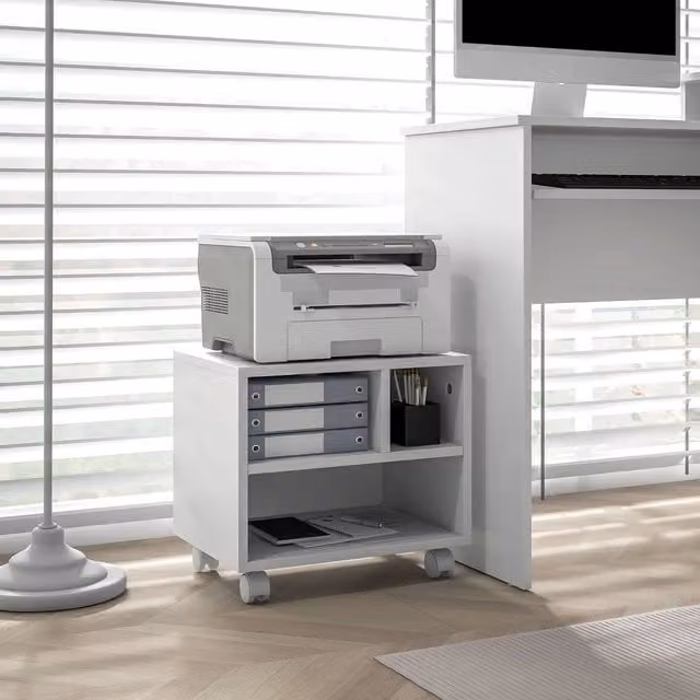 STILVORA Printer Stand with Storage and Wheels in White