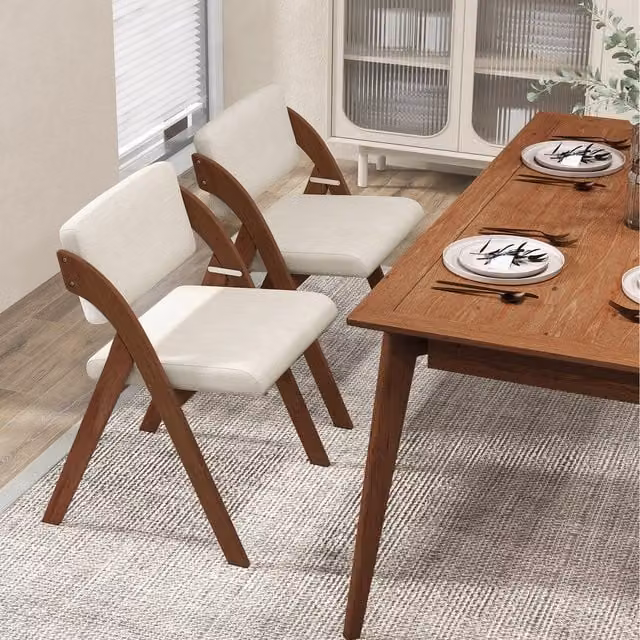 Costway Set of 2 Brown Folding Dining and Kitchen Chairs with Rubberwood and Fabric