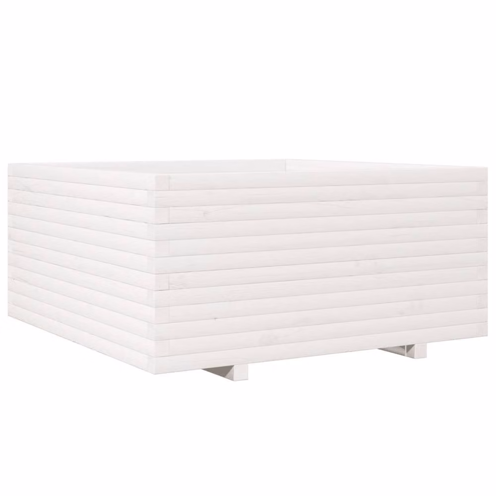 Berkfield Home Beautiful Garden Planter in White Solid Pine Wood, W/D/H: 100 x 100 x 49.5 cm – 2