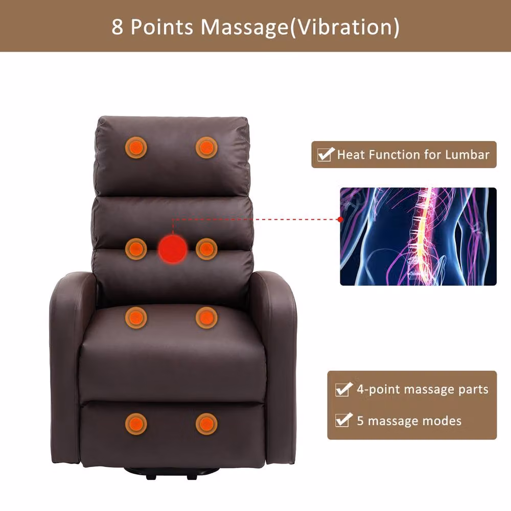 Rolipo Power Lift Recliner Chair with Heat and Massage in Brown Synthetic Leather – 6