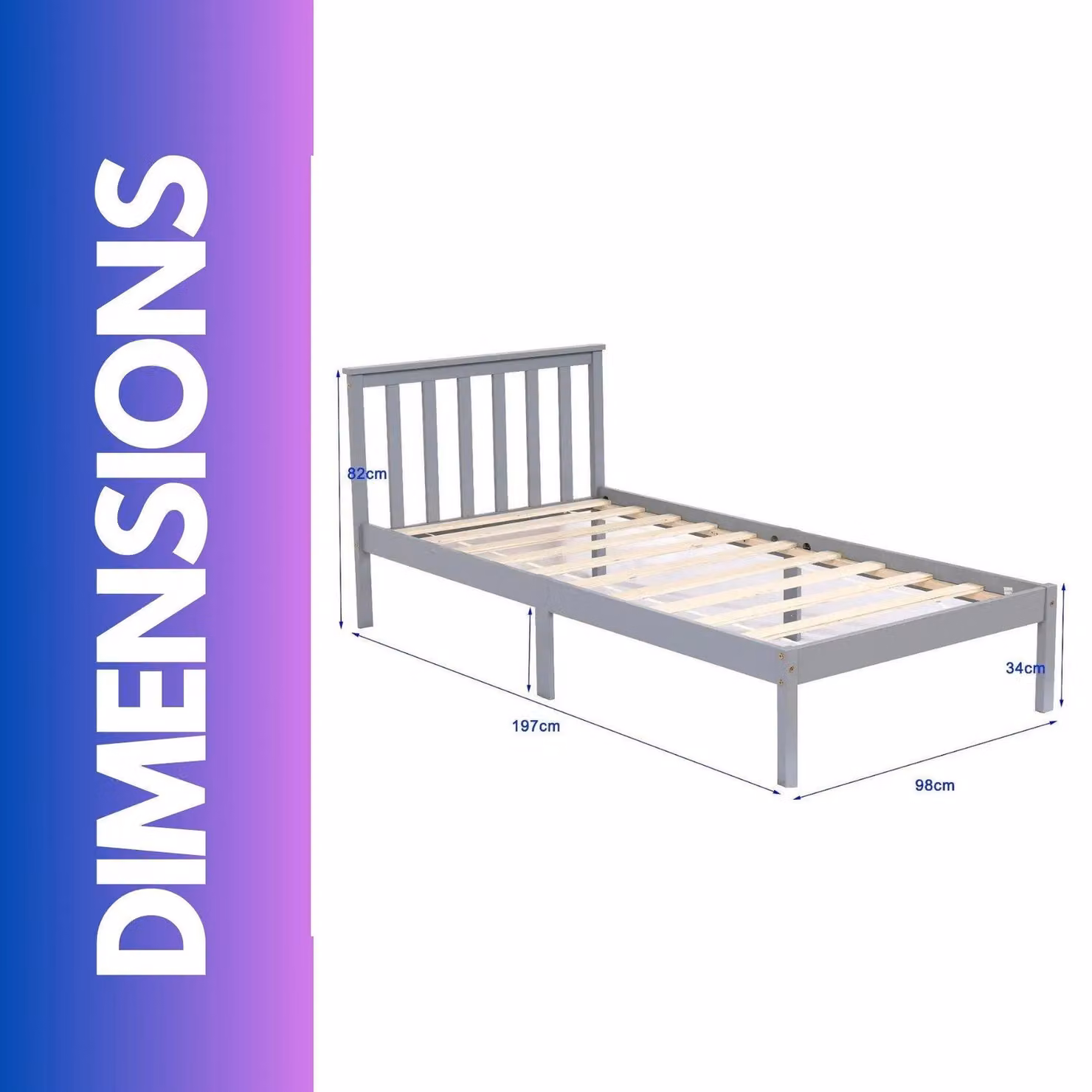 FURNOS Single 3ft Pine Bed Frame in Grey and White, 90 x 190 cm – 2