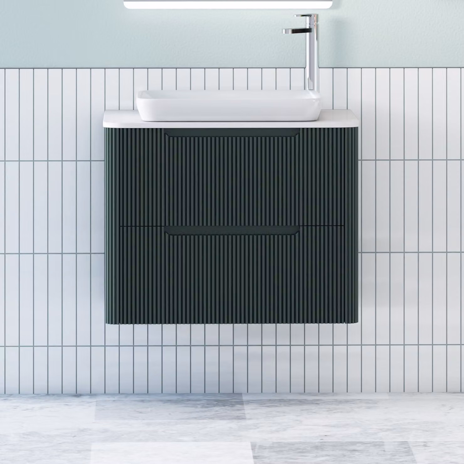 Royal Bathrooms Avenza Wall Hung Vanity Unit with Qubix Basin, Moss Green and White, 800mm Depth