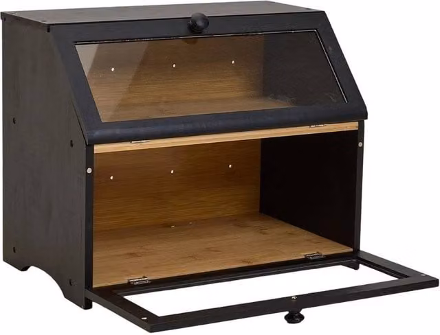FORGEVIO Black Double Layer Bamboo Bread Bin