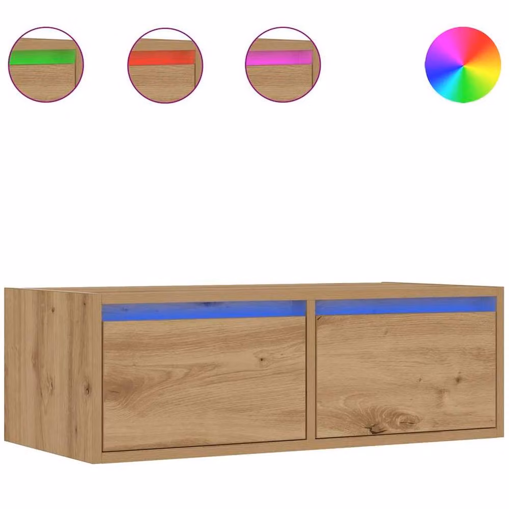 Berkfield Home Artisan Oak TV Cabinet with LED Lights, Brown, W: 75 cm, D: 35.5 cm, H: 25 cm – 3