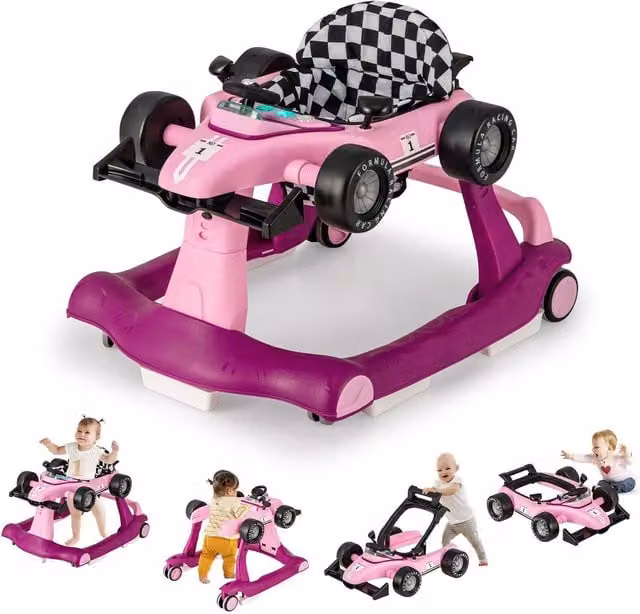 Costway 4 in 1 Foldable Activity Push Along Baby Walker in Purple