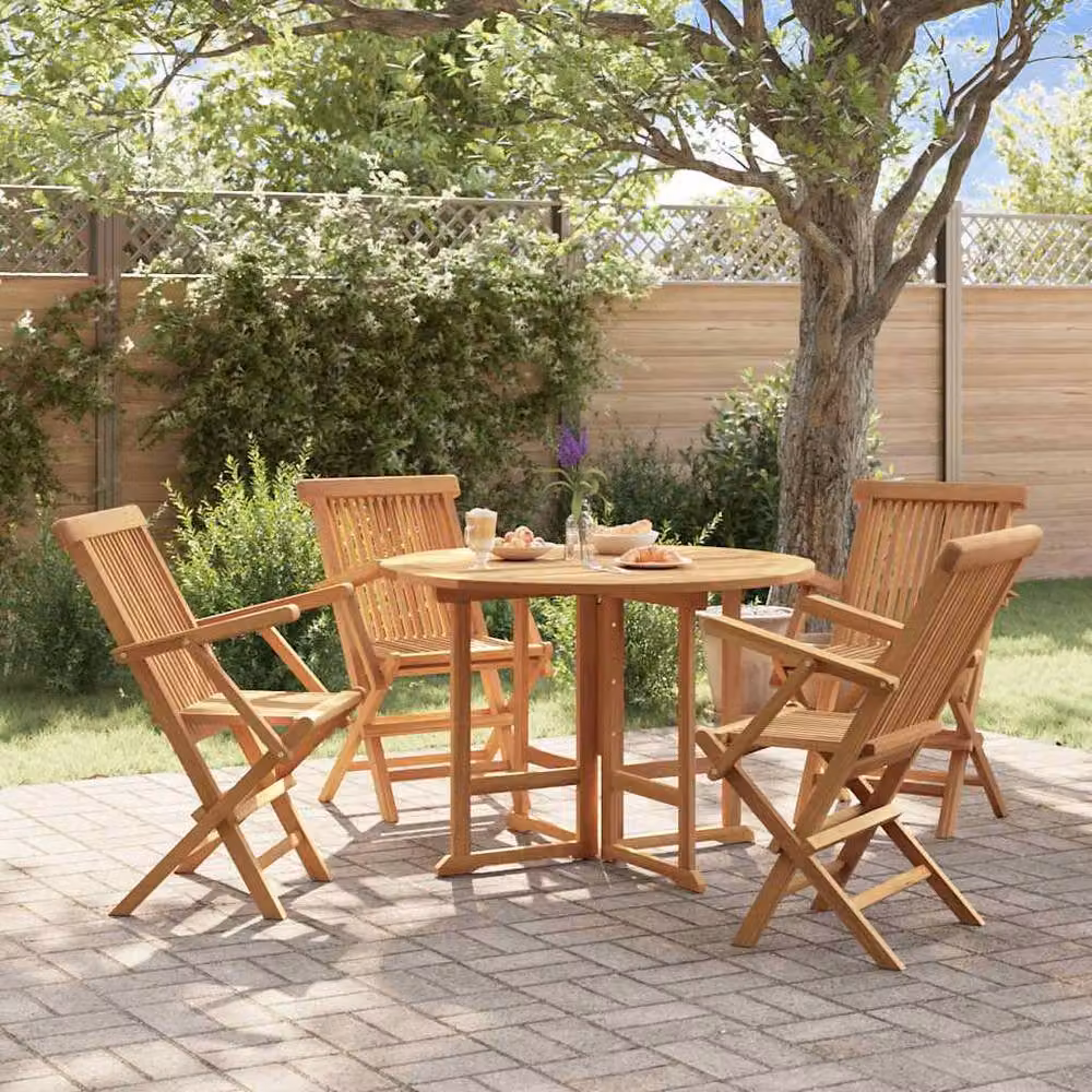 Berkfield Home Beautiful 5 Piece Folding Outdoor Dining Set in Brown Solid Teak Wood W/D/H: 110 x 75 x 75 cm – 1