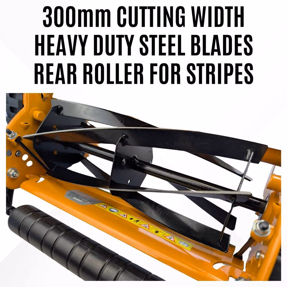 Lazy Tools Orange Manual Push Lawn Mower with 300mm Steel Blades and 18L Collection Bag – 4