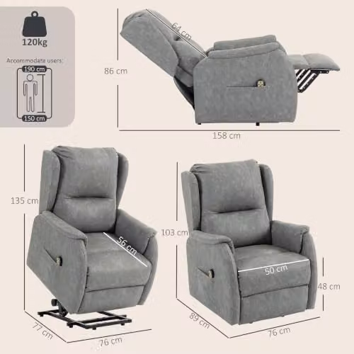 HOMCOM Dual Motor Power Lift Recliner Chair for Seniors in Grey Faux Leather, W/D/H: 76 x 103 x 89 cm – 3
