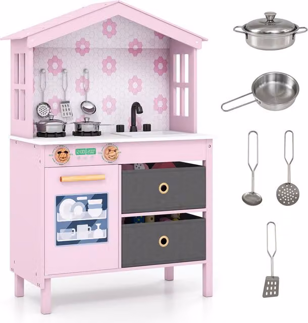 Costway Childrens Toy Kitchen Playset in Pink
