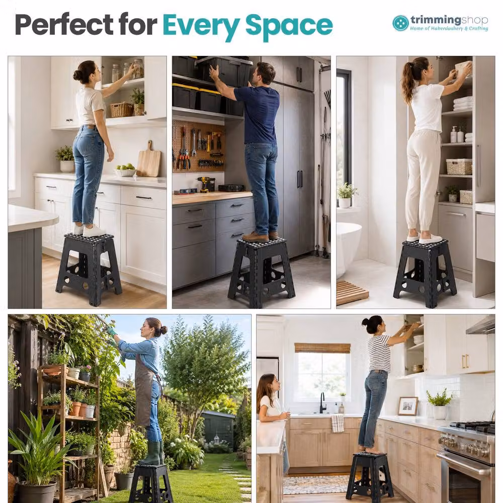 Neel Blue Foldable Step Stool in Black with Anti-Skid Rubber Feet, W/D/H: 45.72 x 28.45 x 21.59 cm – 8