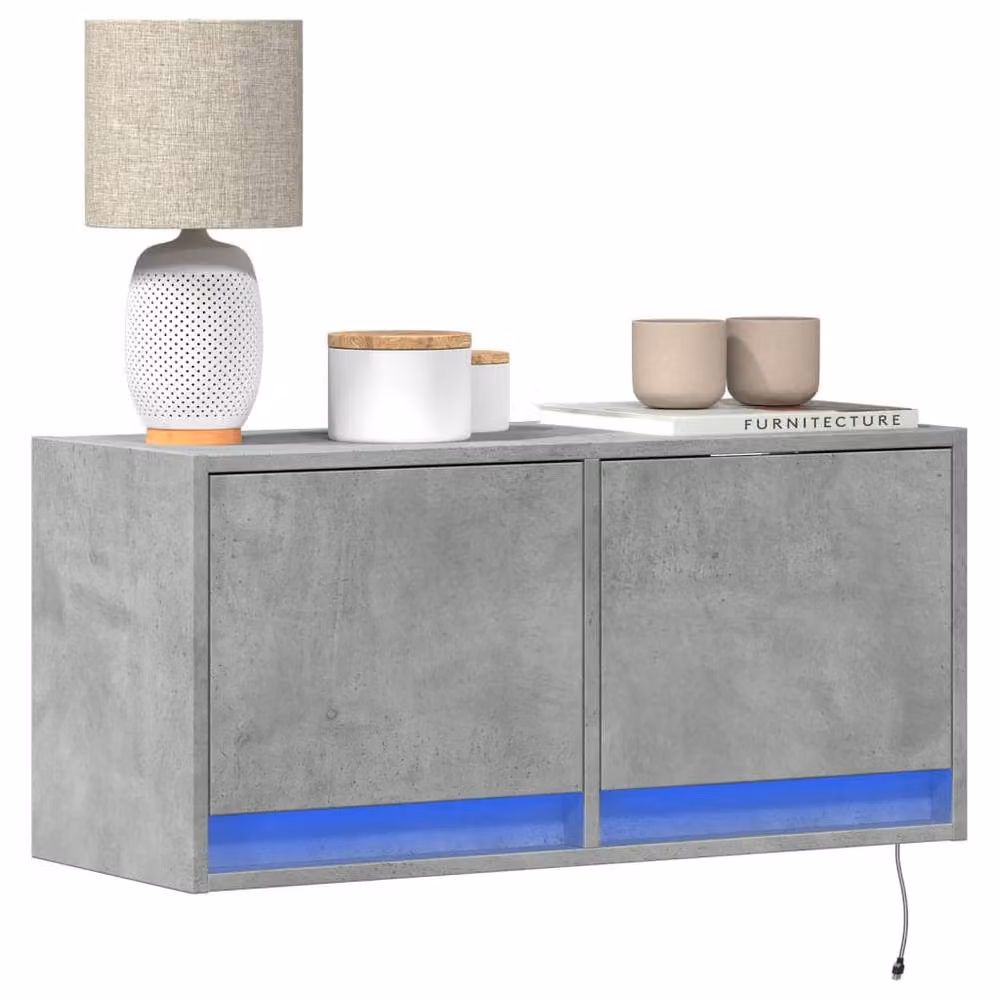 Berkfield Home Modern TV Wall Cabinet with LED Lights in Concrete Grey, W/D/H: 80 x 31 x 35 cm – 2