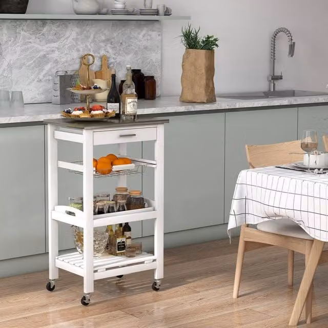 Costway 4-Tier Utility Serving Cart Rolling Kitchen Storage Trolley with Drawer in White – 1