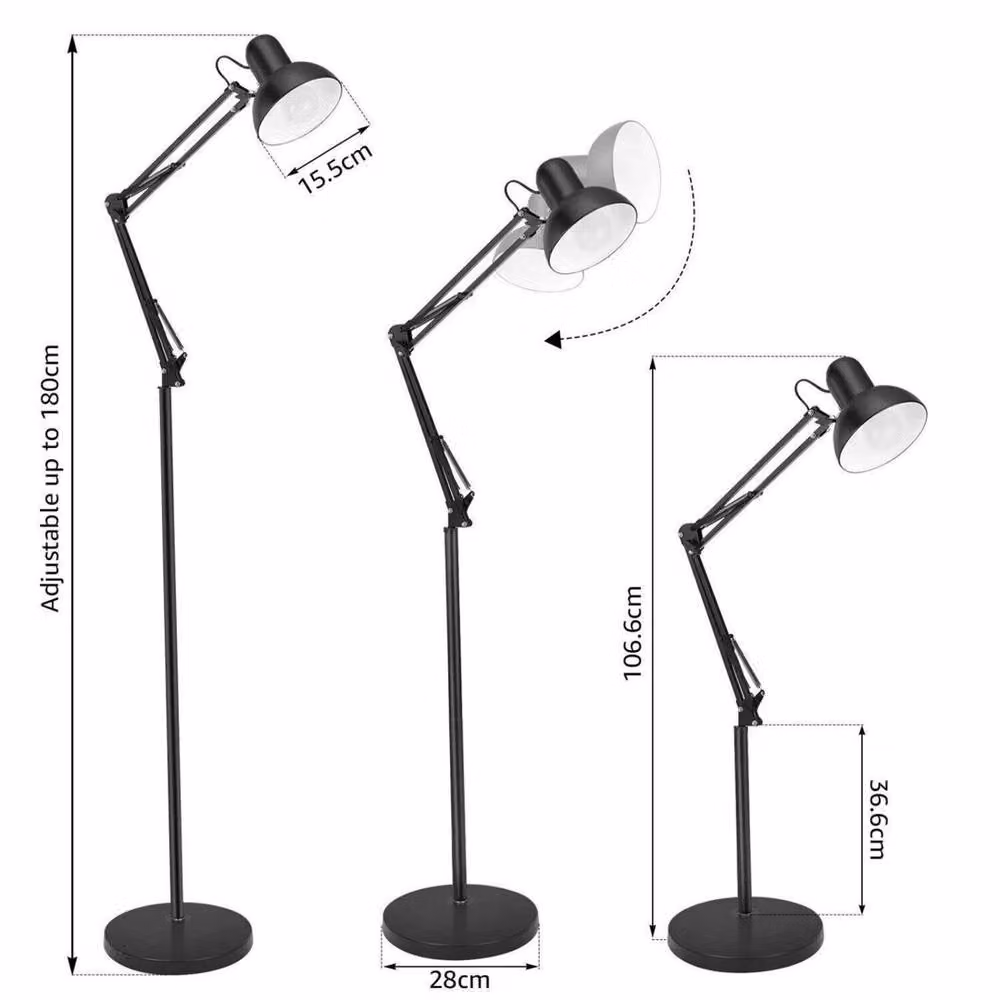 VOGREX Adjustable LED Floor Standing Lamp in Black with E27 Bulb Replacement for Living Room and Bedroom – 2