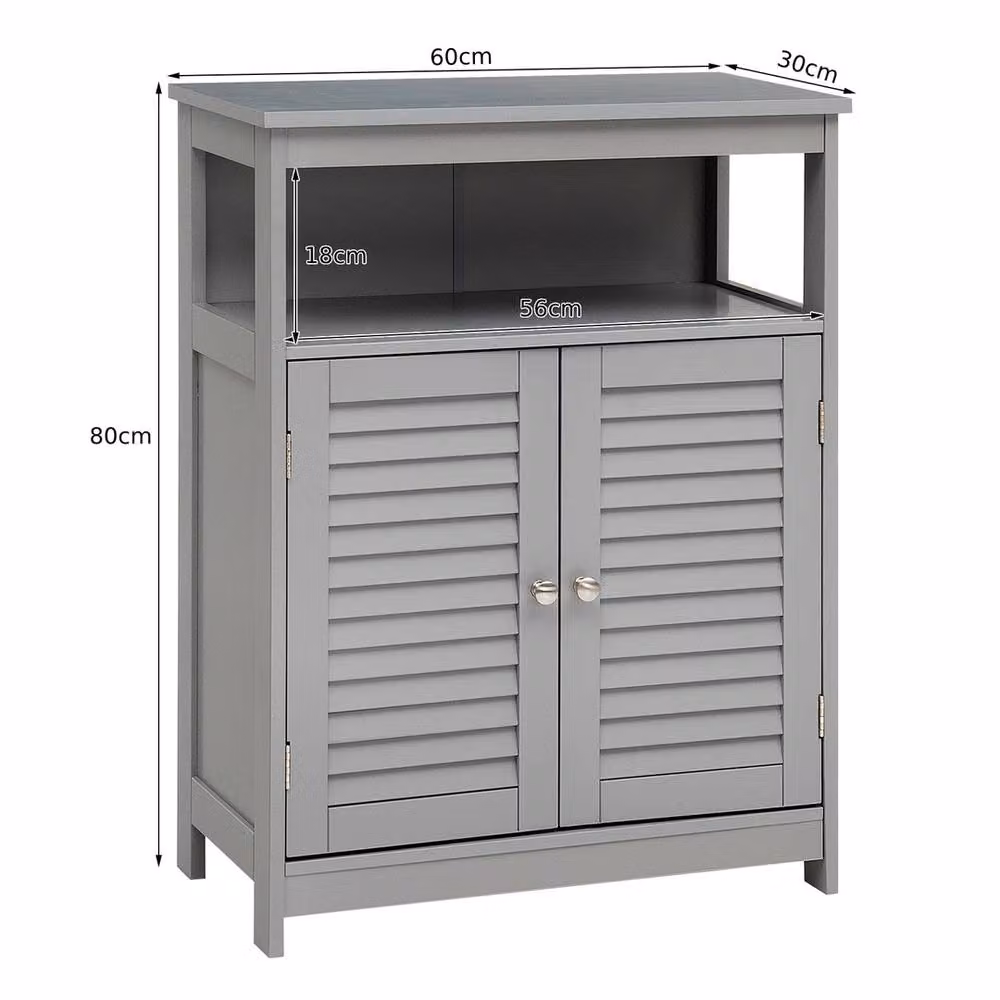 VOGREX Grey Wooden Freestanding Bathroom Floor Cabinet with Roll Shutter Doors and Internal Shelves – 2