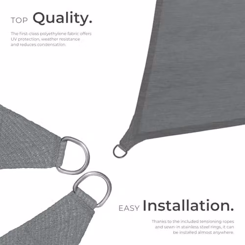 tectake Sun Shade Sail Grey, Square Polyethylene Fabric Awning with UPF 50+ UV Protection, W x W: 3 x 3 m – 3