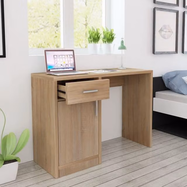 Berkfield Home Oak Writing Desk in Brown, W/D/H: 100 x 40 x 73 cm – 1
