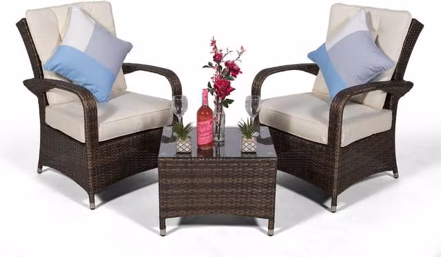 Giardino Arizona 2 Seat Garden Lounge Chair Set in Brown and Grey with Weatherproof Cushions