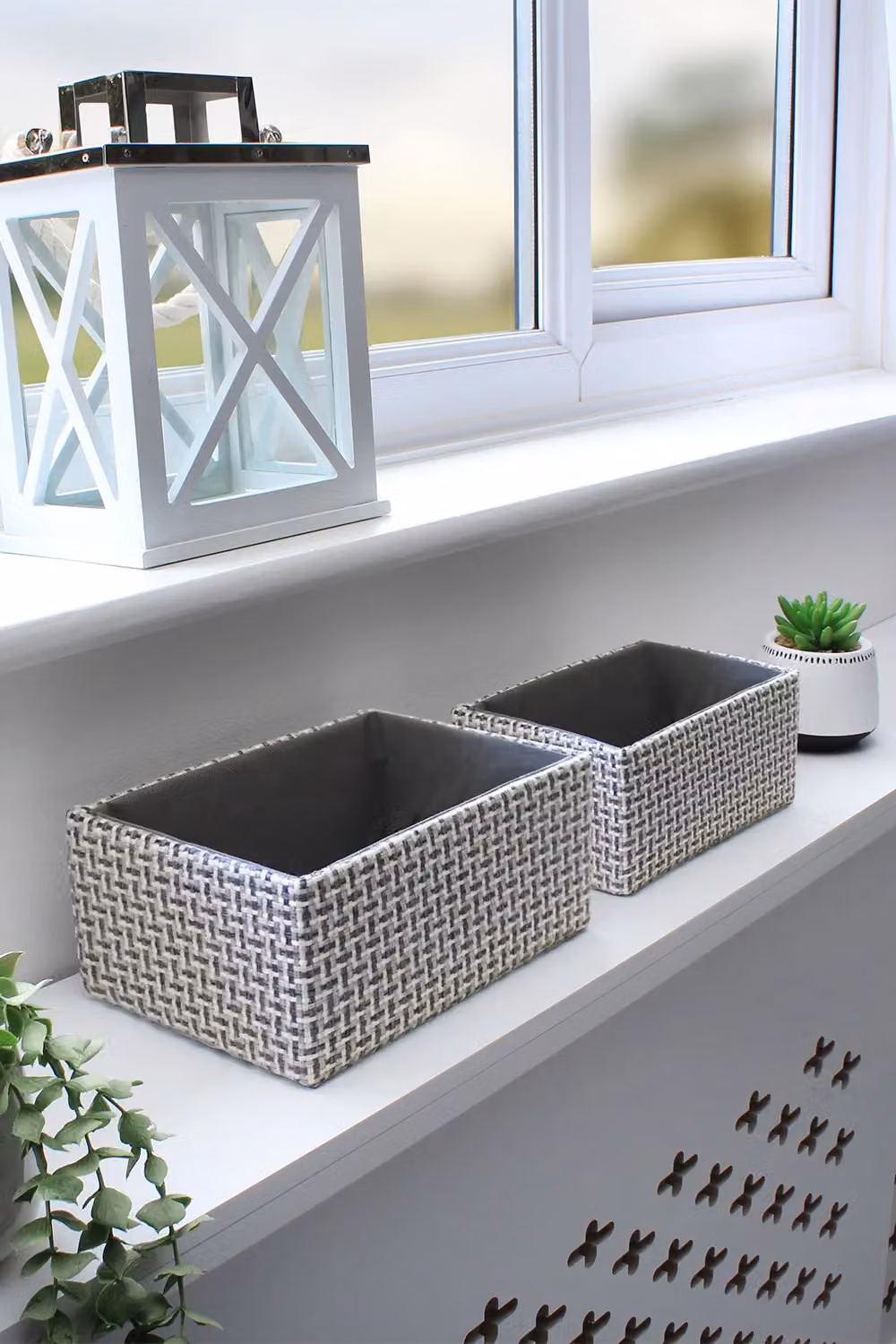 JVL Silva Open Weave Fabric Rectangular Storage Baskets, Set of 2, Grey – 2