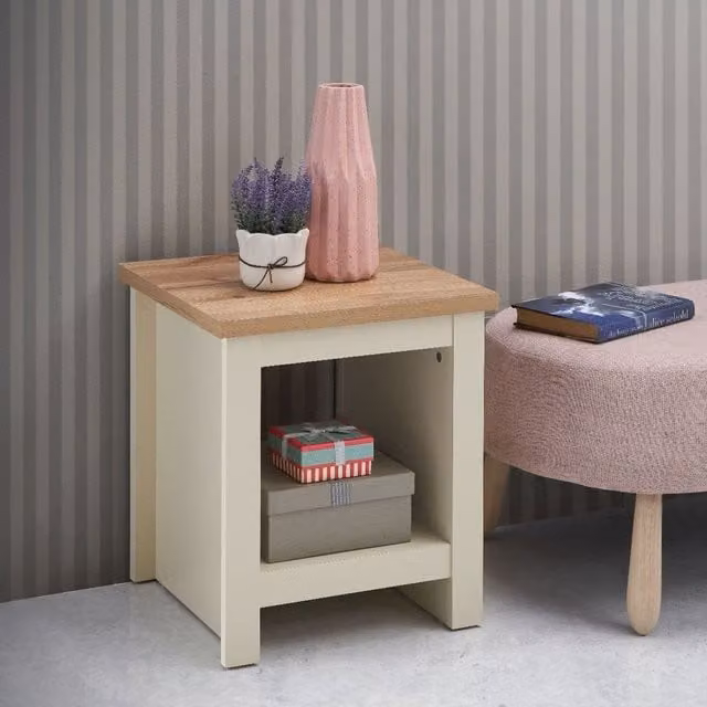 Timber Art Design UK Classic Oak Square Side Table in Beige and Silver