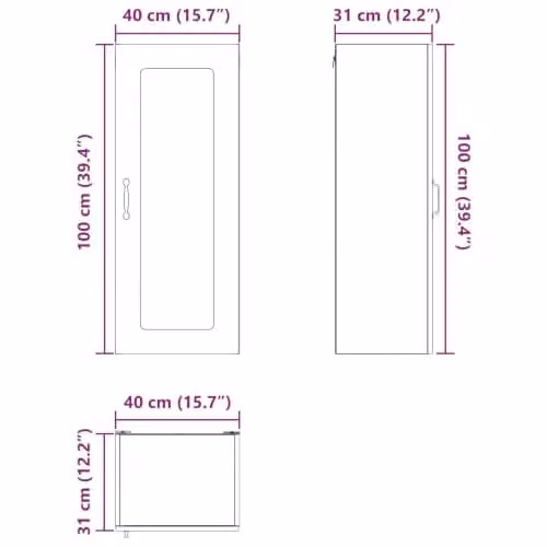 vidaXL Modern White Wall-Mounted Kitchen Wall Unit with Glass Doors and Internal Shelves, W/D/H: 40 x 31 x 100 cm