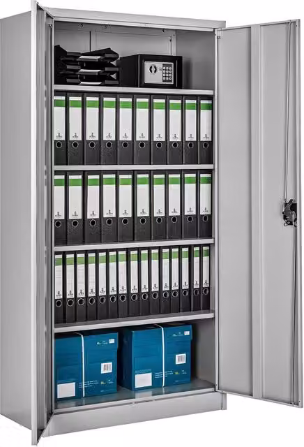 tectake Blain Metal Filing Cabinet in Grey with Lockable Hinged Doors and Adjustable Shelves