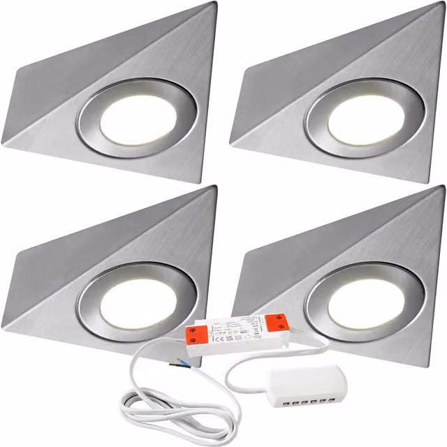 Loops 4x Pyramid Surface Under Cabinet Kitchen LED Light and Driver Kit in Brushed Nickel with Natural White Light – 1